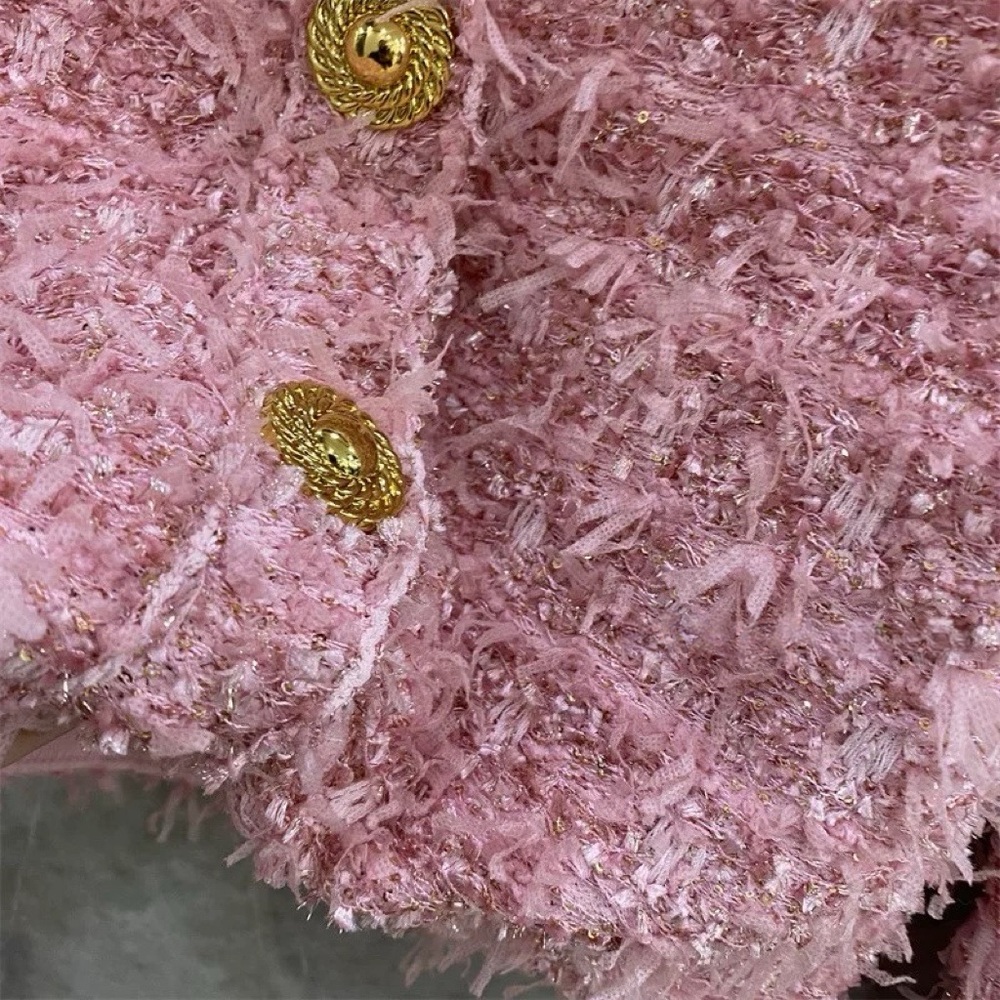 Designer-Style Pink Metallic Tweed Pink Jacket - Picture 9 of 14